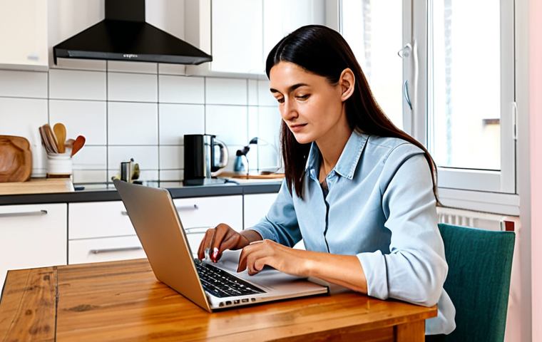 인플레이션 대응을 위한 재무 목표 설정 - Budgeting and Financial Planning**
"A woman sitting at a wooden kitchen table in a brightly lit Ita...